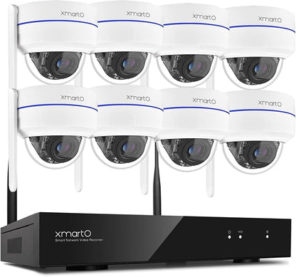 xmartO Wireless 8X DPK3034 AI Tracking 2K HD Metal Dome PTZ Camera + 10CH WNP810-W6 WiFi 6 NVR Bundle, Dual WiFi, H.265+, No Monthly Fee, IP66 Weatherproof, Home Outdoor Security System