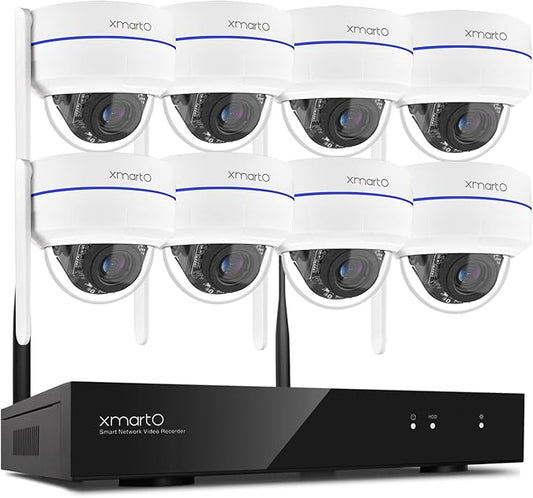 xmartO Wireless 8X DPK3034 AI Tracking 2K HD Metal Dome PTZ Camera + 10CH WNP810-W6 WiFi 6 NVR Bundle, Dual WiFi, H.265+, No Monthly Fee, IP66 Weatherproof, Home Outdoor Security System