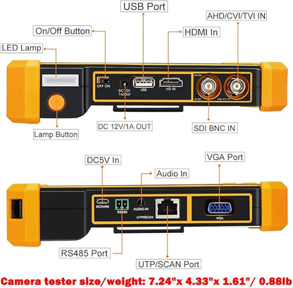 WSDCAM 5 inch TFT-LCD Screen CCTV Camera Tester Monitor Support 4K 8MP CVI TVI AHD SDI CVBS Analog Camera, Support HDMI in VGA in PTZ Control/DC12V Power Output/UTP Cable Tester, 3200-Plus
