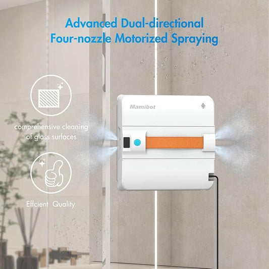 Mamibot W120-DP Robot Window Cleaner for High-Rise Glass - 3200Pa Strong Suction, Multiple Cleaning Modes,4 Water Spray Nozzles,Edge Detection Technology,App&Remote Control(Orange)
