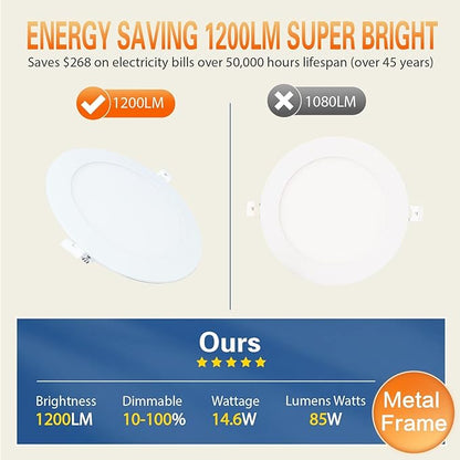 LEDYOND 6 Inch Recessed Lighting with Iron Junction Box 4-Pack, Ultra-Thin LED Downlights, 5CCT Selectable (2700-5000K), 1200LM High Brightness, CRI90 Dimmable Canless Ceiling Light, ETL &Energy Star