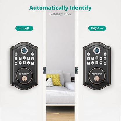 AkaGear Keyless Entry Door Lock with Fingerprint - Door Locks with 2 Keys, Electronic Keypad Deadbolt, Smart Door Locks, Smart Locks for Front Door, Auto-Lock & One Touch Locking - Oil Rubbed Bronze