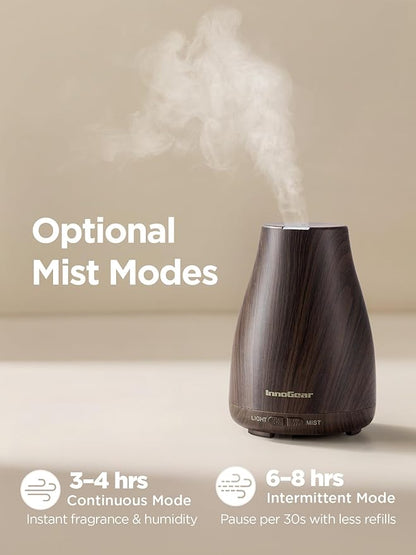 InnoGear Essential Oil Diffuser, Ultrasonic Diffusers for Home Aromatherapy Humidifier for Mother's Gift Bedroom Room 7 Colors LED 2 Mist Mode Auto Off, Brown