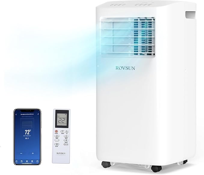 ROVSUN WiFi Enabled Smart 10000 BTU Portable Air Conditioner with Remote & APP Control, 3-in-1 Cooler, Dehumidifier & Fan, Powerful Room Mobile AC Unit with Rolling Wheels & Easy Installation Kit