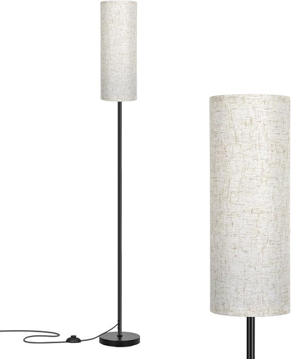 FRIDEKO HOME Floor Lamp with Beige Shade, Simple Design with Foot Pedal Switch, Small Tall Lamps for Living Room Bedroom Office, Corner Floor Stand Light with Black Pole Lamp (No Bulb/No Remote)