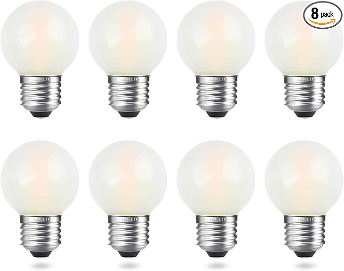 2W Globe Frosted LED Edison Bulb 25 Watts Equivalent, Dimmable Warm White 2700K, Vintage A15/A50 E26 LED Light Bulbs for Bedroom Chandelier, Bathroom Vanity, Table Lamp, 200 lm, 8 Pack