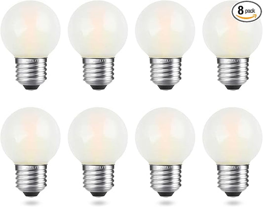 2W Globe Frosted LED Edison Bulb 25 Watts Equivalent, Dimmable Warm White 2700K, Vintage A15/A50 E26 LED Light Bulbs for Bedroom Chandelier, Bathroom Vanity, Table Lamp, 200 lm, 8 Pack
