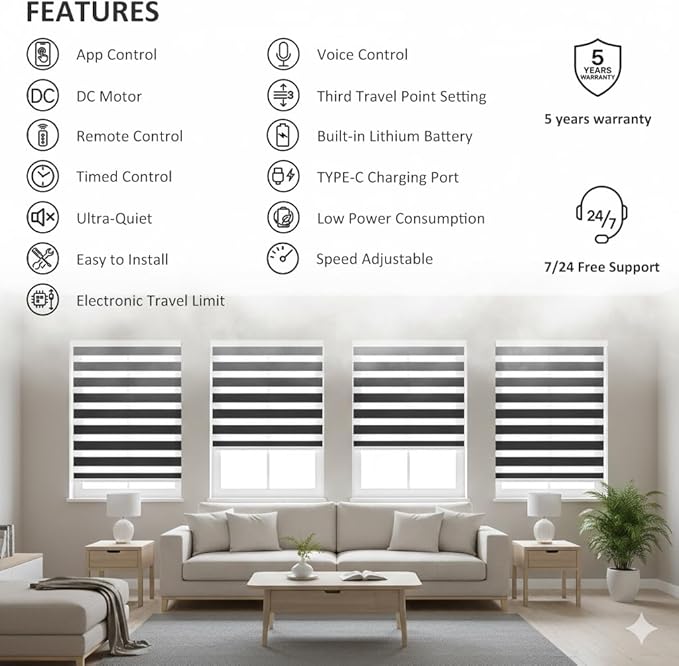 Matter Over Thread Smart Roller Shade Motor, 2600mAh Battery Powered Blind Motor Kit for 1.5" Tube, DIY Motorized Blinds with Remote Control, Compatible with HomeKit, Alexa, Google Home, SmartThings
