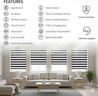 Matter Over Thread Smart Roller Shade Motor, 2600mAh Battery Powered Blind Motor Kit for 1.5" Tube, DIY Motorized Blinds with Remote Control, Compatible with HomeKit, Alexa, Google Home, SmartThings