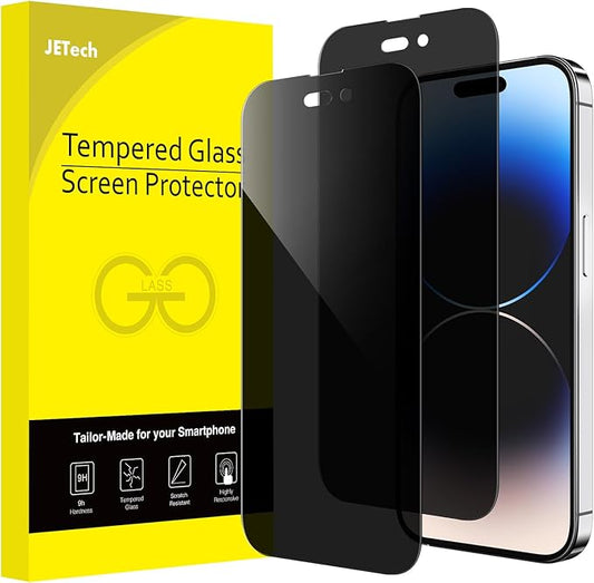 JETech Privacy Full Coverage Screen Protector for iPhone 14 Pro 6.1-Inch, Anti-Spy Tempered Glass Film, Edge to Edge Protection Case-Friendly, 2-Pack