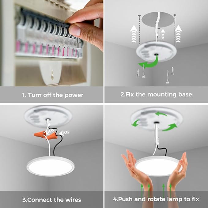 zemty 9 Inch Flush Mount Ceiling Light Fixture with Night Light 1800K, 2 Pack 3000K/4000K/6500K Selectable Ceiling Lights, Low Profile Ceiling Lighting for Bedroom Bathroom Kitchen-White