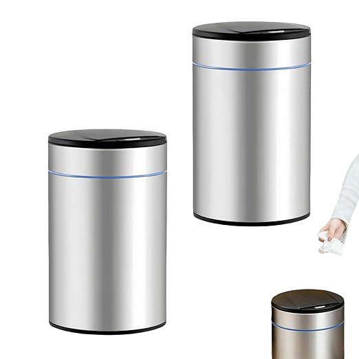 Garbage Can with Lid, Intelligent Sensor Opening and Closing, Small Garbage Can for Living Room, Bedroom, Kitchen and Bathroom (2, Silver)