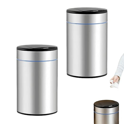 Garbage Can with Lid, Intelligent Sensor Opening and Closing, Small Garbage Can for Living Room, Bedroom, Kitchen and Bathroom (2, Silver)