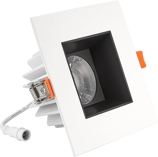 Maxxima 4 in. Ultra-Thin Recessed Anti-Glare LED Downlight, Canless IC Rated, 5 Color Temperature Selectable 2700K/3000K/3500K/4000K/5000K, Dimmable Square White/Black Trim, 90 CRI
