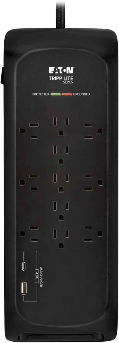 Eaton Tripp Lite Series Surge Protector Power Strip with Flat Plug Braided Extension Cord + 2 USB Charging Ports, 4200 Joules, 8ft Cable, Manufacturer's (TLP118DBUC)