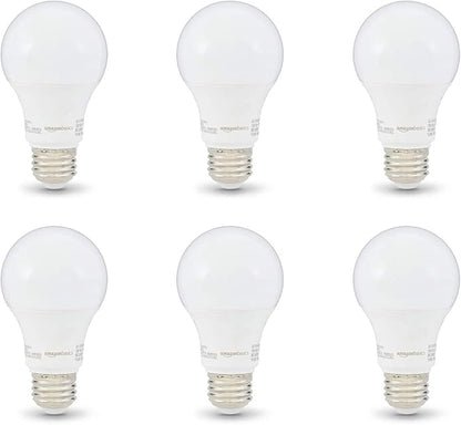 Amazon Basics Non-Dimmable LED Light Bulbs, Great Brightness, 40W Equivalent, 6W, E26 Standard Base, 2700K, 10,000 Hour Lifetime, Soft White A19, 6-Pack