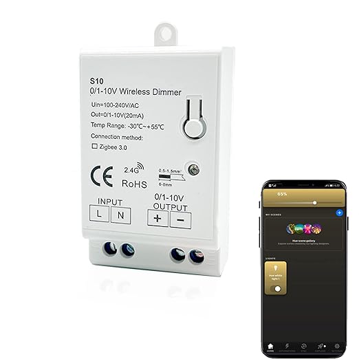 Zigbee 3.0 0/1-10V LED Dimming Controller Timing Auto Switch Functions. Compatible with Tuya Zigbee 3.0 Hub, SmartThings, Echo Plus, and Z2mqtt. Home Assistant for 0-10V / 1-10V dimmable LED Drivers