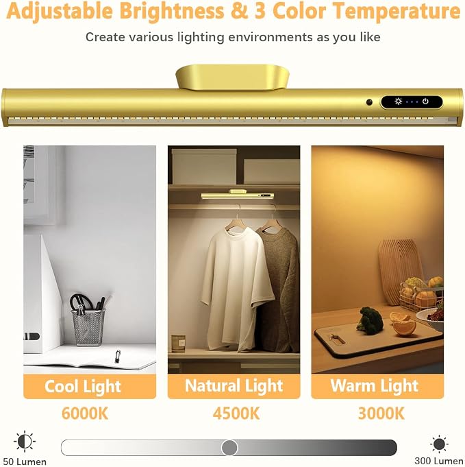 Rechargeable Magnetic LED Light Bar, 4000mAh Wireless Closet Light