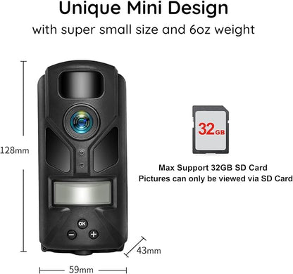 OUTDOOR EXPERT 20MP Mini Trail Camera, 1080P Hunting Camera with No Glow 940nm Night Vision Motion Activated IP66 Waterproof, 80ft Illumination Range for Wildlife Monitoring, Outdoor Use