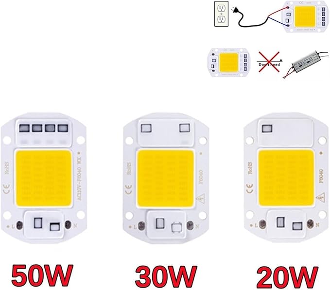 3pcs AC220V LED COB Lamp Bead 20W 30W 50W IP65 Smart No Need Driver DIY Flood Light Led Bulb Spotlight Outdoor Chip Lamp(Warm Light,F6040 20W)