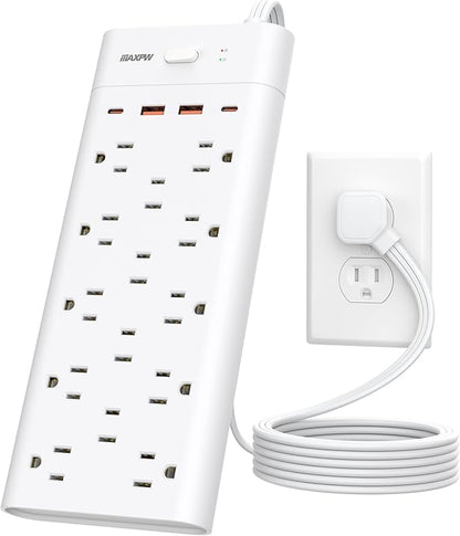 Power Strip Surge Protector with 14 Outlets and 4 USB Ports (2 USB C), 6 Ft Flat Plug Heavy Duty Extension Cord, 1700 Joules, Wall Mount for Home, Office, Gaming Room,Dorm, White