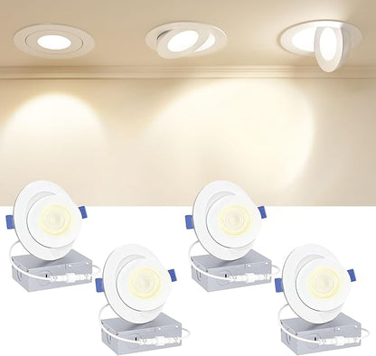 Ensenior 4 Pack 4 inch Gimbal Led Recessed Light with Junction Box, 90° Adjustable Directional Eyeball Lighting, Dimmable, 2700K/3000K/3500K/4000K/5000K, 900LM, 9W=85W-ETL&FCC Certified