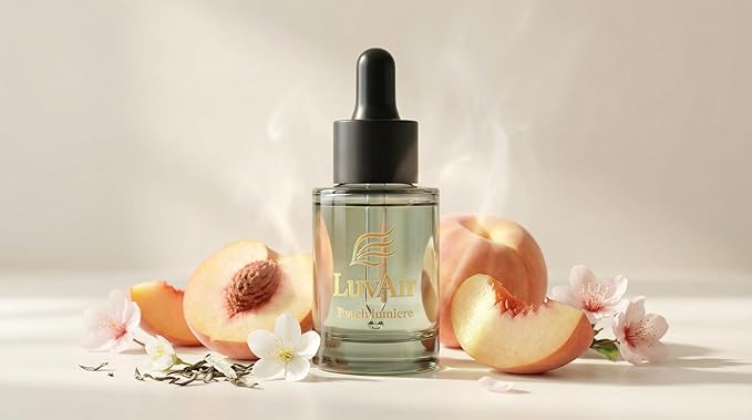 LuvAir Smart waterless car Aroma Diffuser Set, Adjustable Ultra Sonic-Mist Technology, Rechargeable, 100% Natural Fragrance, Aromatherapy Oil Scent Included (Metallic, Peach Lumiere)