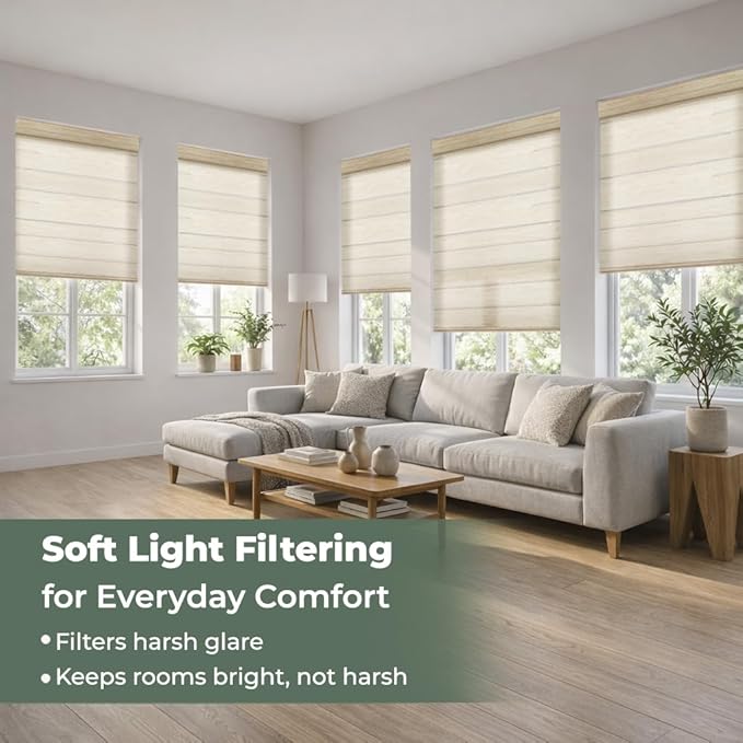 ZSHINE Motorized Linen-Look Roller Shades for Windows, Rechargeable Smart Light Filtering Blinds Compatible with Alexa (82191C)