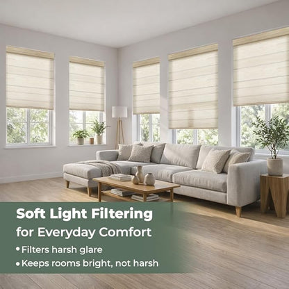 ZSHINE Motorized Linen-Look Roller Shades for Windows, Rechargeable Smart Light Filtering Blinds Compatible with Alexa (82191C)