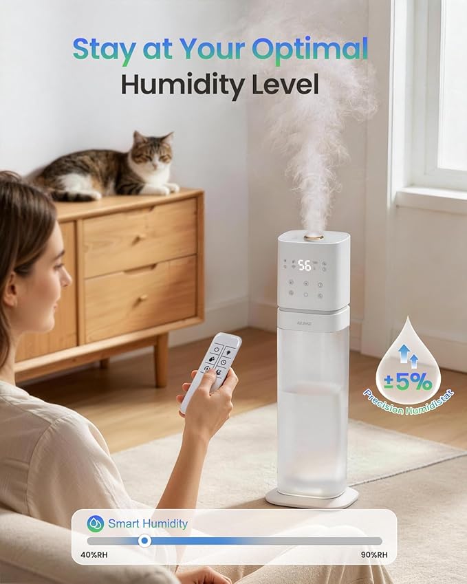 Humidifiers for Bedroom 2.1Gal/8L, Smart Humidifier for Large Room, Cool Mist Humidifiers for Home Kids Plants, Top Fill Humidifier with Extension Tube, WIFI APP & Voice Control, White