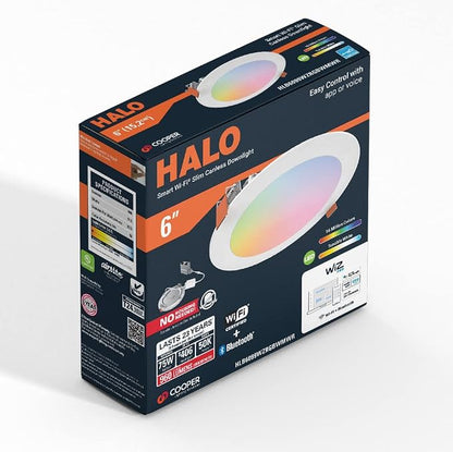 HALO HLB6099WZRGBWMWR 6” Smart Wi-Fi Slim Canless LED Downlight Powered by WiZ Pro, Dimmable Full Color with Smart Home Integration (Pack of 4)