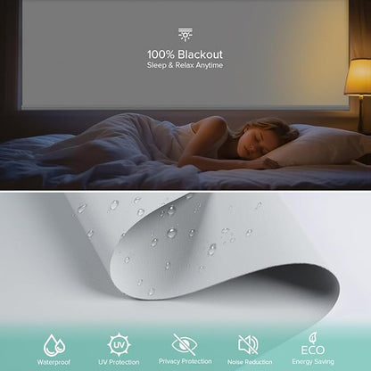 Motorized Roller Shades, 10O% Blackout Waterproof Remote Control Custom Window Shades Work with Alexa Google Assistant via RF Hub, Rechargeable Electric Blinds for Windows (Vinyl Light Grey)