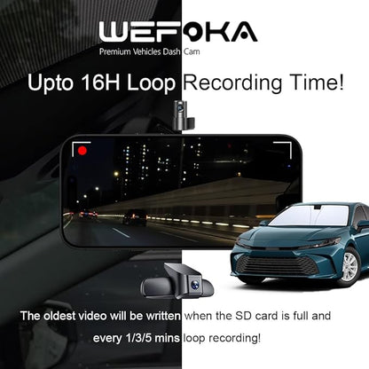 OEM Style Front 4K + Rear 1080p Dash Cam for Toyota Camry 2021 2022 2023 2024 LE L XLE TRD XSE SE Hybrid (Gen8/XV70), OEM Look, 2160P UHD Video， WiFi & APP, Loop Recording, Easy to Use,128G
