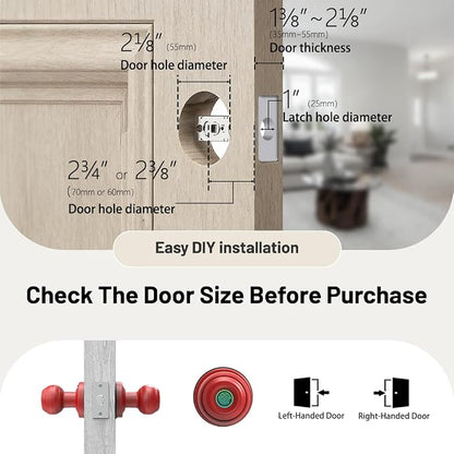 Smart Fingerprint Door Lock Knob, Tuya App Keyless Entry, Red
