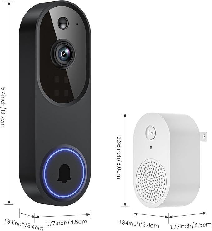 Wireless Video Doorbell Camera, 2.4G WiFi Only, AI Human Detection, Indoor/Outdoor Surveillance Cam for Home Security, 2-Way Talk, Night Vision, Cloud Storage (Sold Separately)