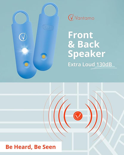 Vantamo Personal Alarm for Self Defense with Low Battery Notice, Strobe Light & Extra Loud 130 dB Double Speakers Safety Keychain Set for Women, Rechargeable Panic Button for Womens Self Defense