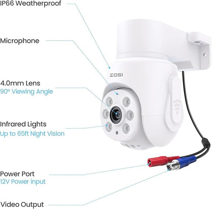 ZOSI 1080P Pan Tilt Analog HD TVI Wired Security Camera,355°View Outdoor Indoor,65ft Night Vision,One-Way Audio,Weatherproof,Only Compatible with Same Brand 1080P/5MP/4K CCTV Surveillance DVR System