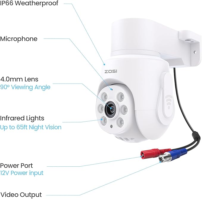 ZOSI 2 Pack 360°View Pan Tilt 1080P Wired Analog HD TVI Security Camera Outdoor Indoor,65ft Night Vision,One-Way Audio,Only Compatible with Same Brand 1080P,5MP and 4K CCTV DVR Systems