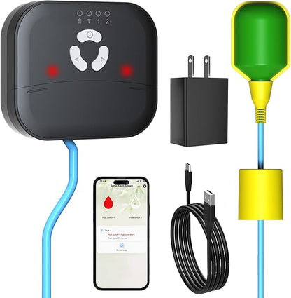 Smart WiFi High Sump Pump Alarm, Built-in Backup Battery, Float Switch Water Level Alarm, Free App Notifications, 90dB Siren, IP44 Splash-Proof, for Basement, Septic Tank, Sump Pit