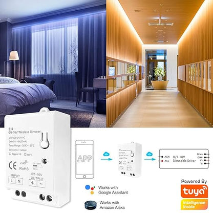 Tuya/Smart Life APP 0/1-10V WiFi Smart Dimming | Home Automation | Compatible with Alexa & Google Home | iOS Android App | No Hub Required (WiFi 0-10V Dimmer)
