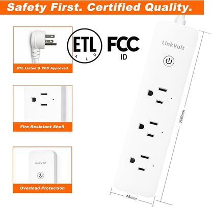 LINKVOLT Smart Power Strip WiFi Surge Protector Alexa Google Home Voice Control Outlet Extender for Home Office 3AC 15A 1875W 2.4GHz Voice Control
