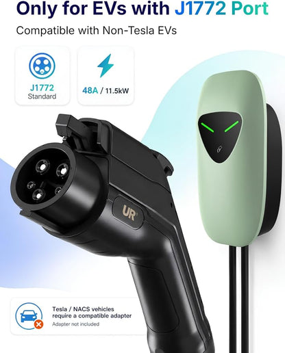 48A Level 2 EV Charger Station Hardwired, J1772 240V 11.5kW WiFi App 25ft | Garage Home Driveway EV Charger,2.4GHz Smart Control,RFID Access,Indoor Outdoor Installation,UL ETL FCC Certified,Overheat