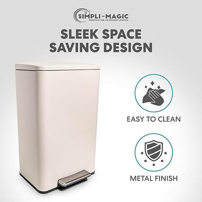 Simpli-Magic 50 Liter / 13.2 Gallon Soft-Close, Smudge Resistant Trash Can with Foot Pedal and Built in Filter- White Color