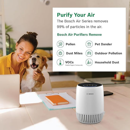 BOSCH Air Purifier for Home, Small Spaces (Covers,500-sq ft), 2-in-1 Filter for Pollen, Smoke, Dust, Dander, Outdoor Pollution, Odors, Air 1000, White