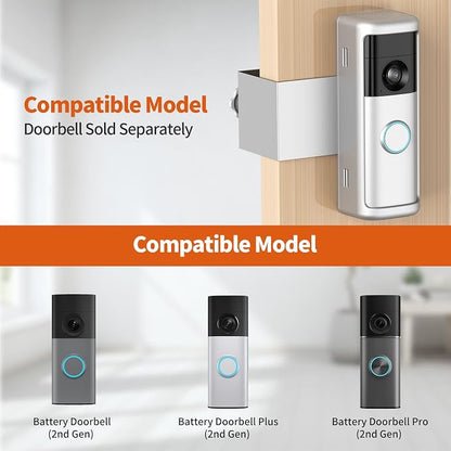 Yaluyo No-Drill Doorbell Mount with Rain Cover, Anti-Theft Door Kits | Compatible with Battery Doorbell/Plus/Pro(2026 Model),Quick Install Doorbell Camera Holder for Apartment, Silver