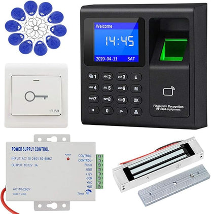 LIBO Complete RFID Access Control System Fingerprint Access Controller Keypad, DC12V Power Supply Transformer, 180kg/350lbs Electric Magnetic Lock with Door Switch Button, 125KHz ID Cards Keychains