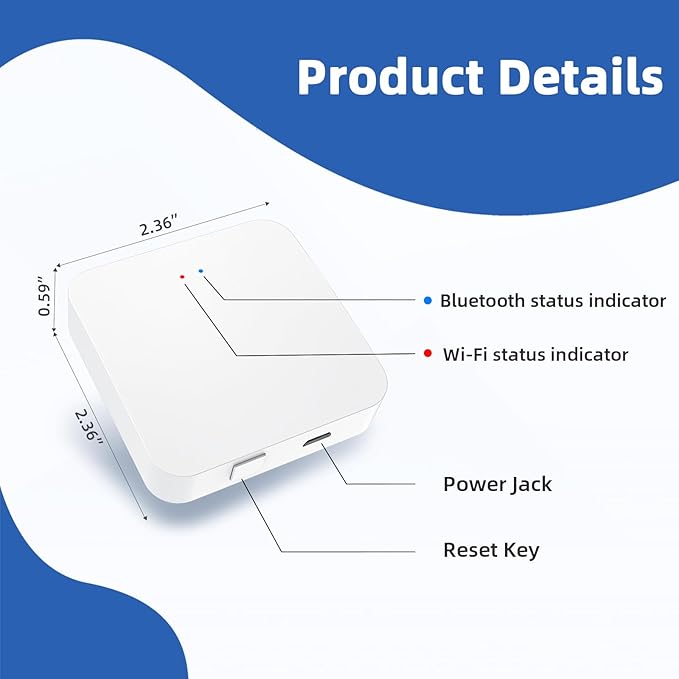 Tuya Smart Hub Bluetooth Gateway: Smart WiFi Bridge for NICE DIGI Smart Door Lock and Tuya Bluetooth Device - Remote Control and Voice Control via Alexa & Google Assistant - Works with 2.4 GHz