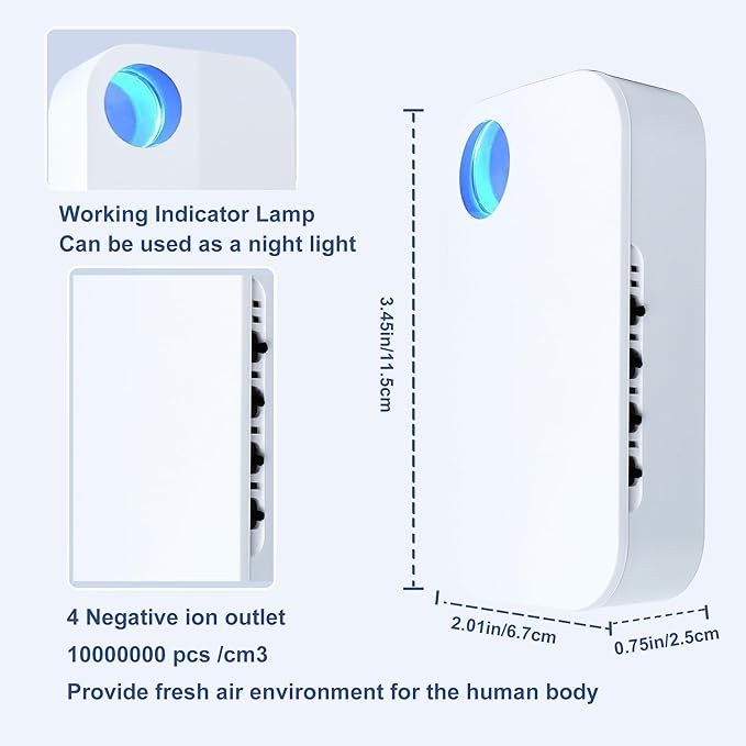 2025 New Upgraded Plug In Air Purifier with 4 Negative Ion Outlet, Small Air Ionizers for Home,Quiet Operation Ion Clear Air Purifier Mobile Air Cleaner for Bedroom,Living Room(2)