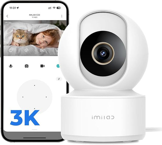 IMILAB C22 3K Security Indoor Camera, 360° View Home Camera with Color Night Vision for Baby/Pet Monitor, Plug-in 2.4Ghz WiFi 6 Inside Cam, 2-Way Audio, AI Detection, Local/Cloud Storage(White)