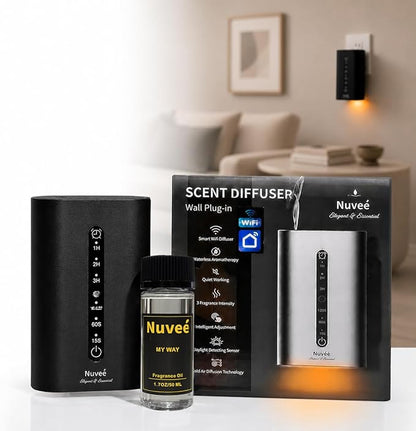 Wall Plug-in Waterless Essential Oil Diffuser, Smart Cold Air Scent Diffuser for Home, App-Controlled, 600 Sq Ft Coverage, Odor Eliminator, Includes 50ml My Way Aromatherapy Oil (Black)